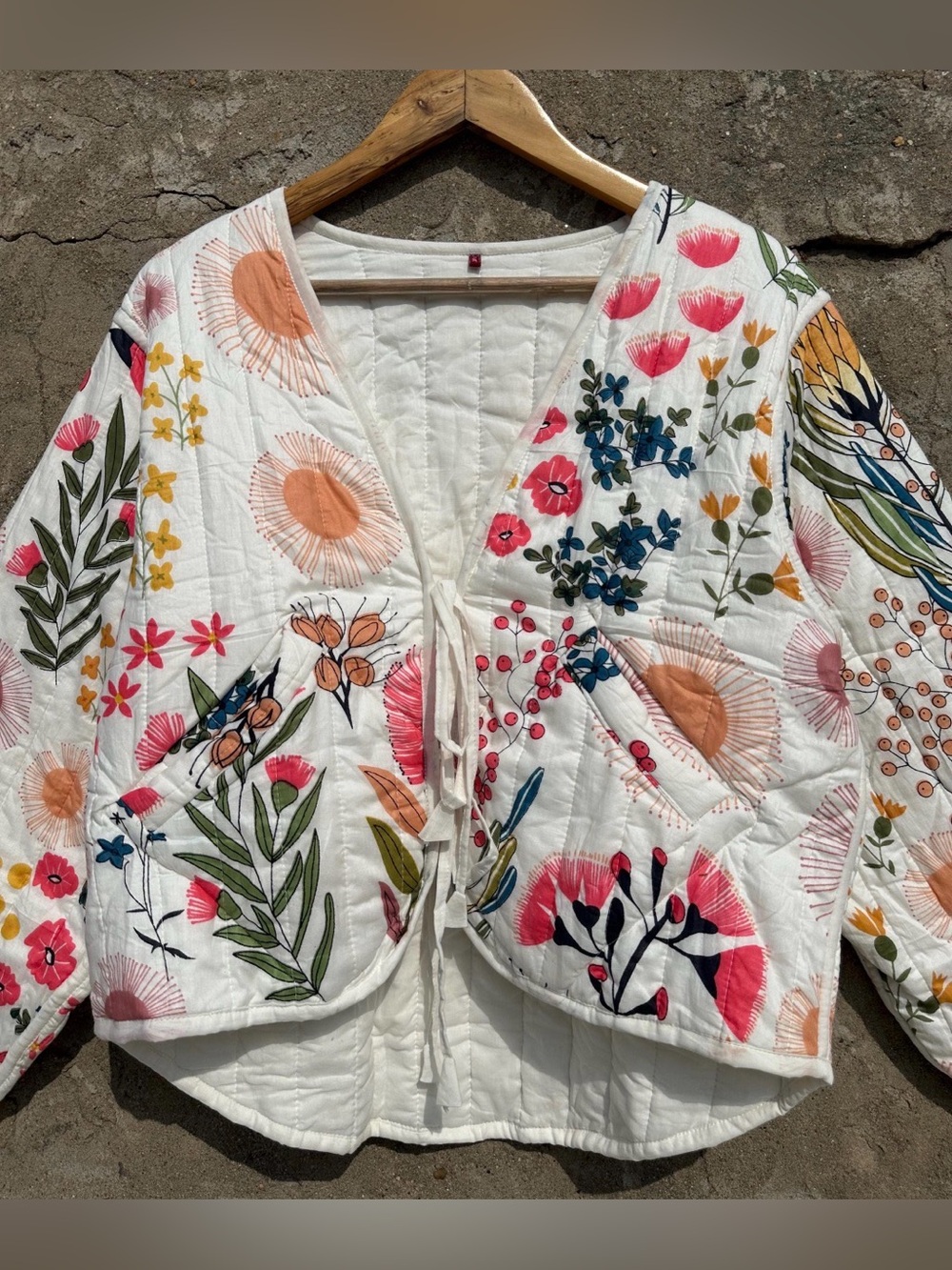 Handmade Floral Quilted Cotton Jacket Open Front